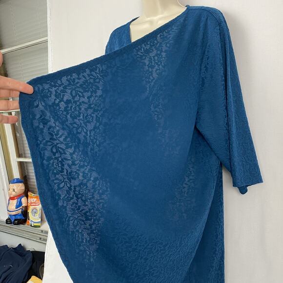 Catherines Cardigan Top Womens 3X 26-28W Blue Floral Lace Swing Open Lagenlook - Picture 3 of 15